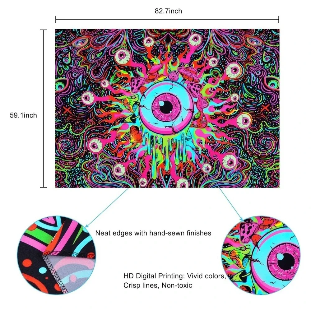 Blacklight Magical Eye Eyeballs Tapestry UV Reactive Abstract 60